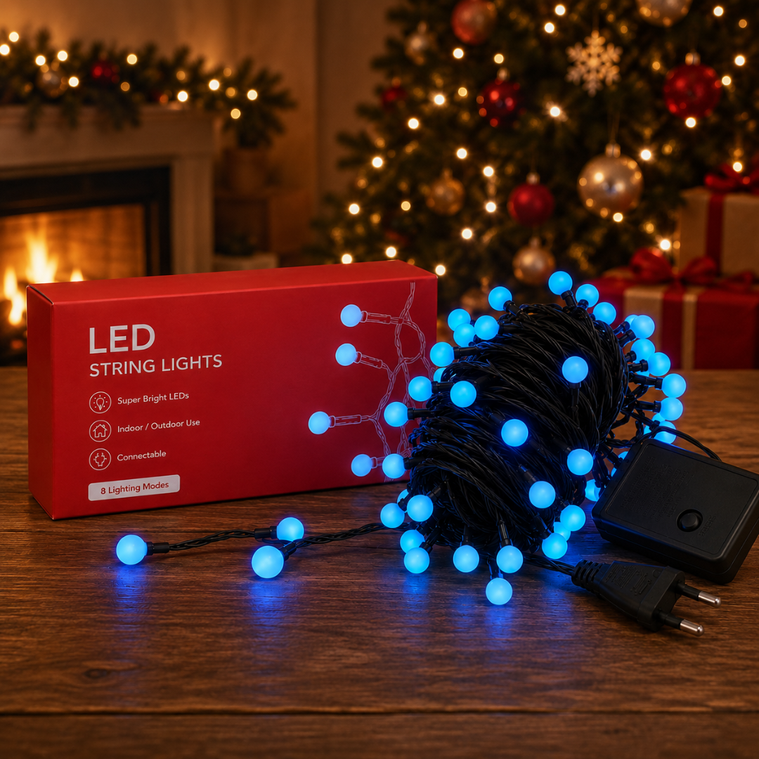 Новорічна гірлянда куля матова синя 100 LED 5 м чорний провід