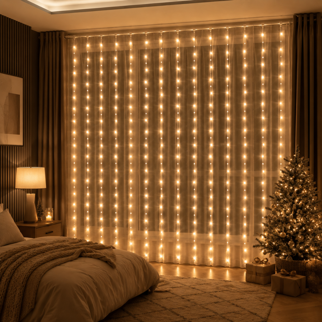 Гірлянда-штора 360 LED 3х2,7 м теплий/білий для святкового оформлення