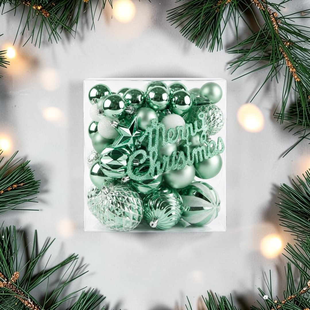 Набір ялинкових куль ментол, 65 штук, коробка